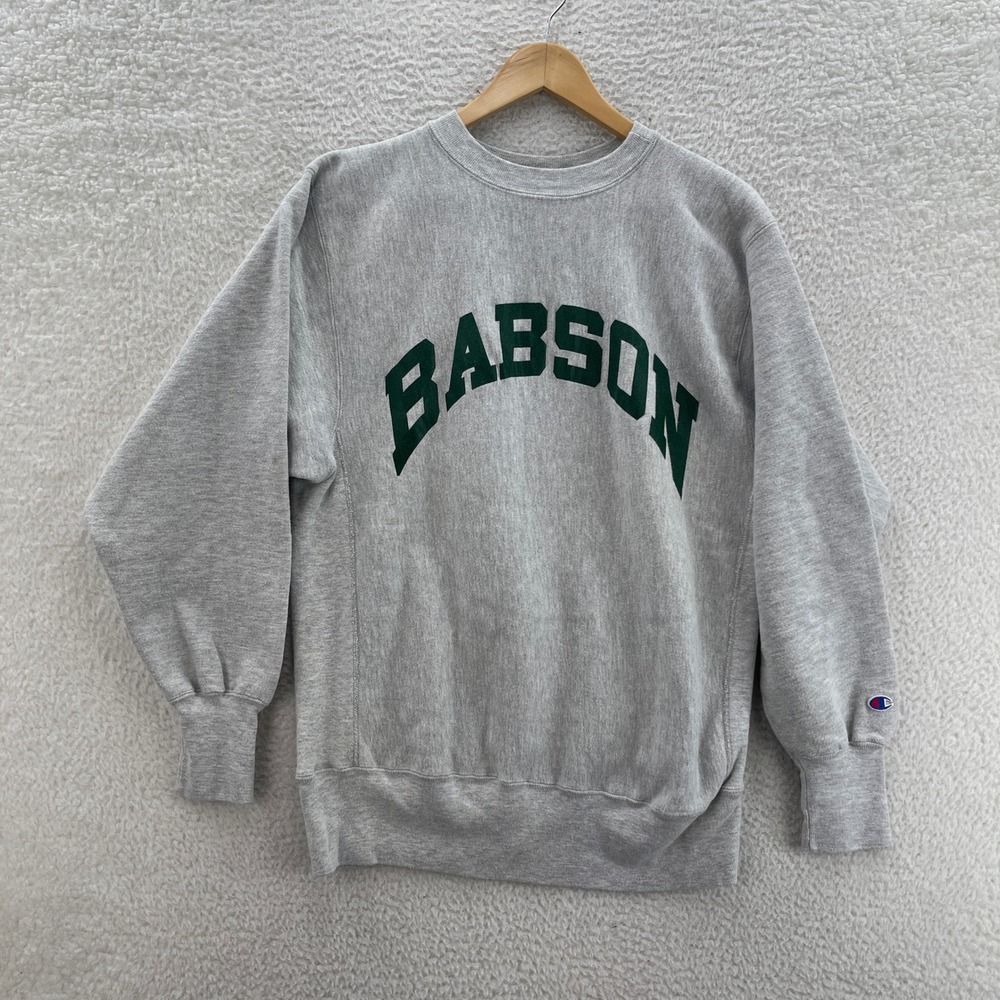 Vintage Babson College Sweatshirt Mens XL Gray Champion Reverse Weave 90s USA